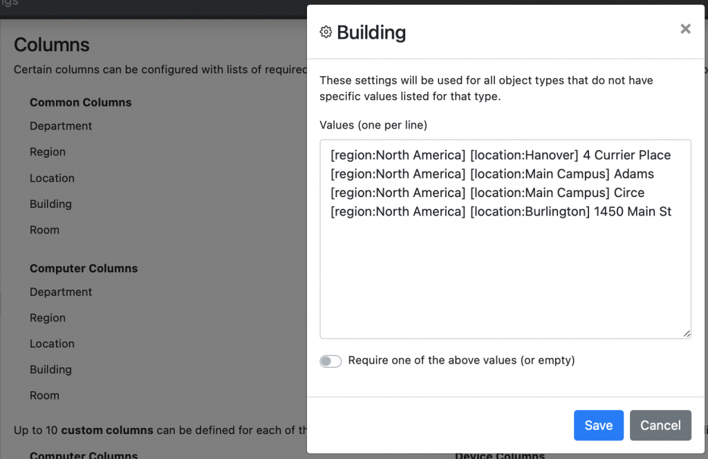 dependent asset location fields